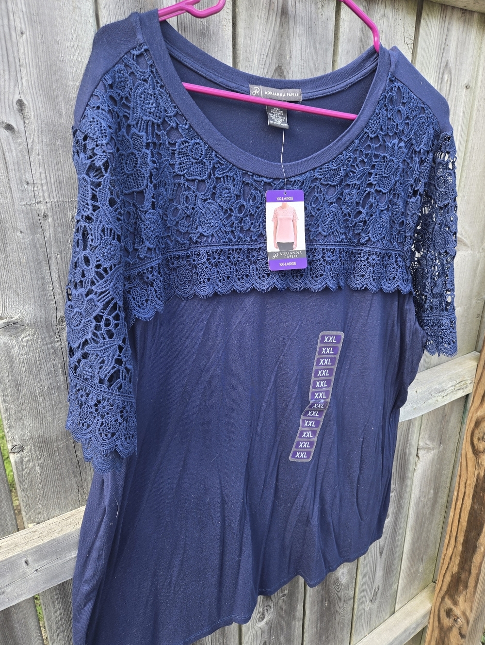 Adrianna Papell Navy Lace Yoke Women's Top